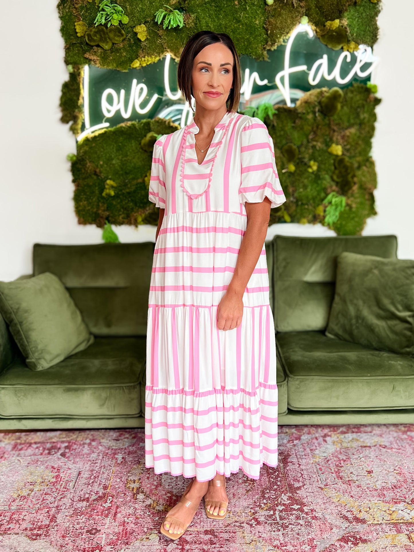 Pink Striped Ricrac Trim Maxi