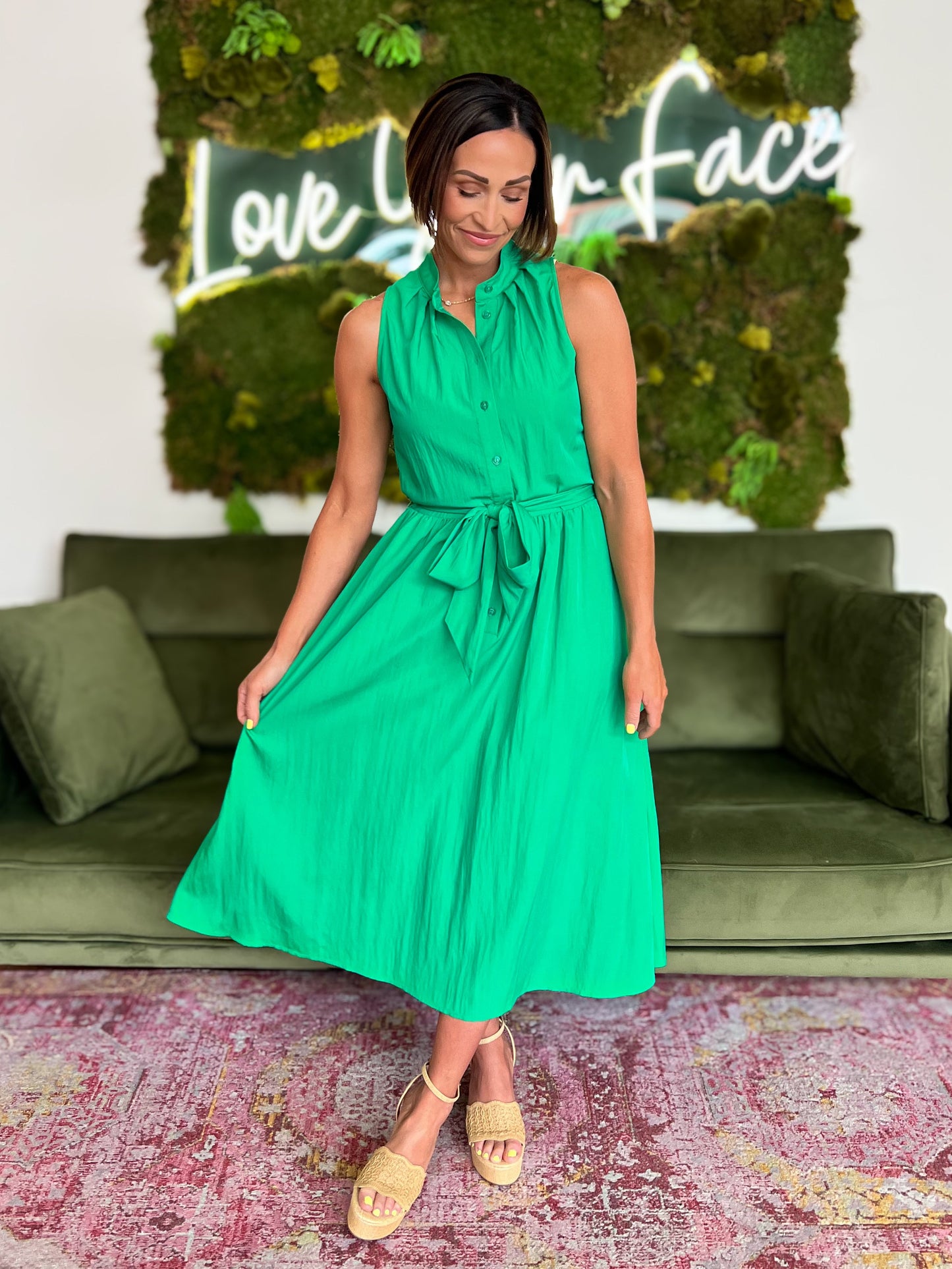 Peridot Sleeveless Belted Maxi Shirt Dress