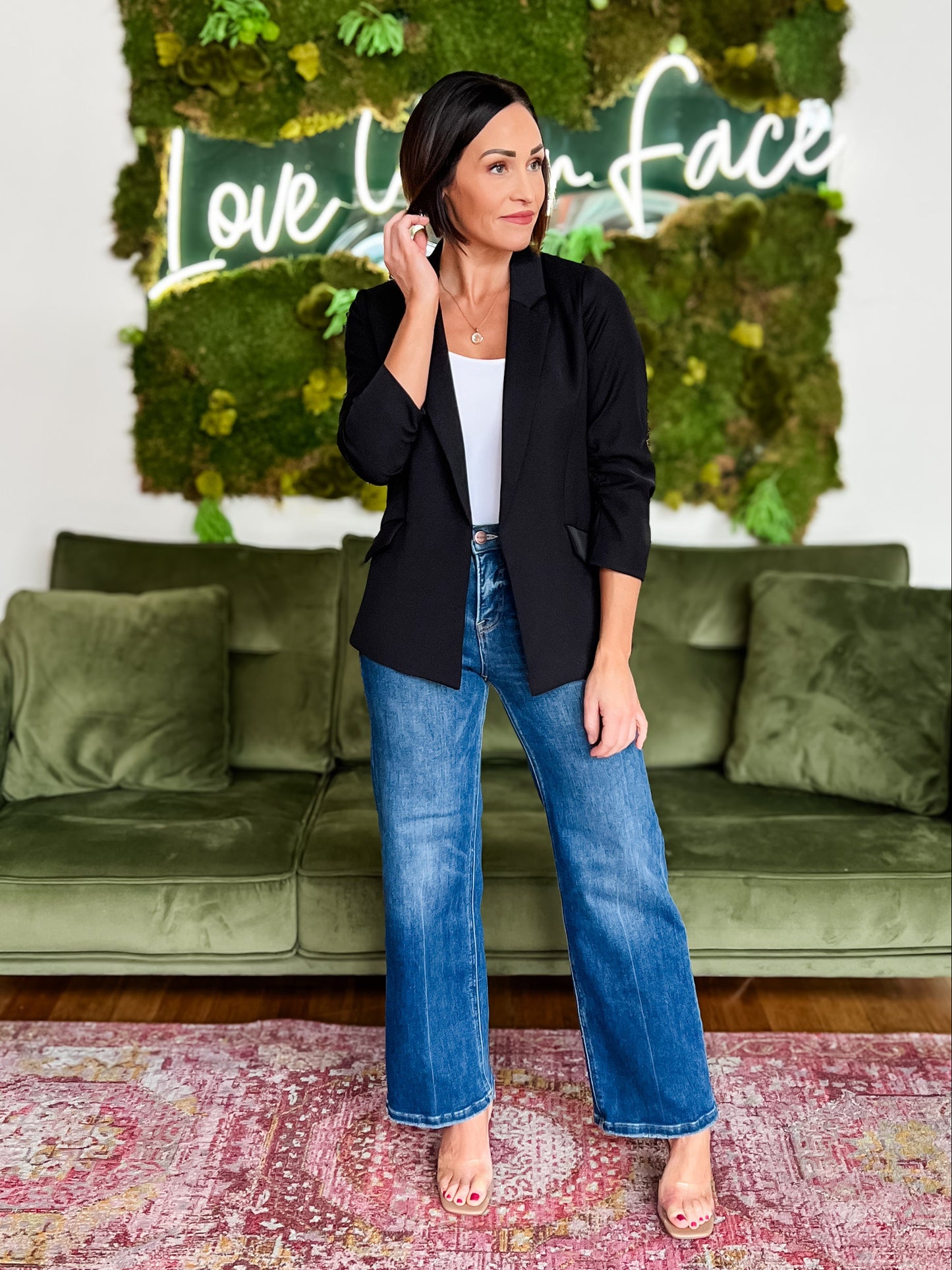 Black Shirred Sleeve Blazer