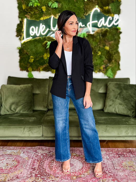 Black Shirred Sleeve Blazer