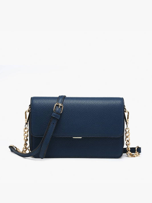 Lauryn Flapover Crossbody w/ Chain Strap: Navy