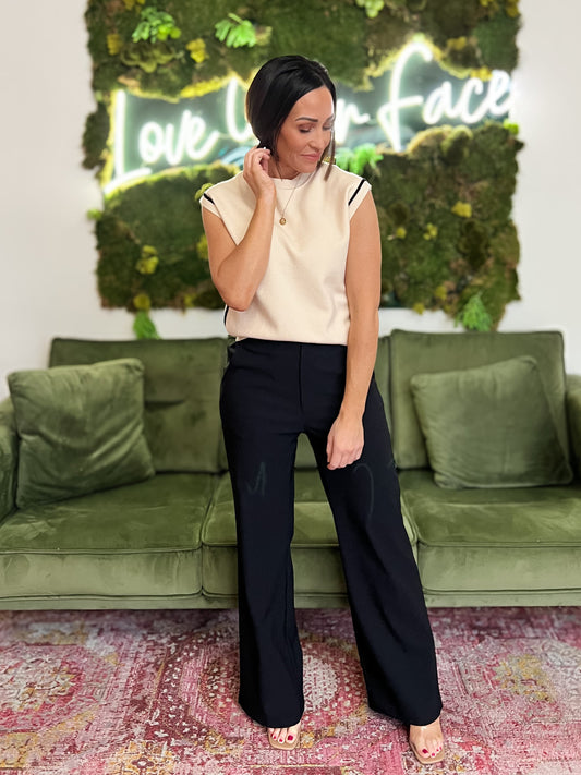 Cream Contrast Trim Sleeveless Sweater