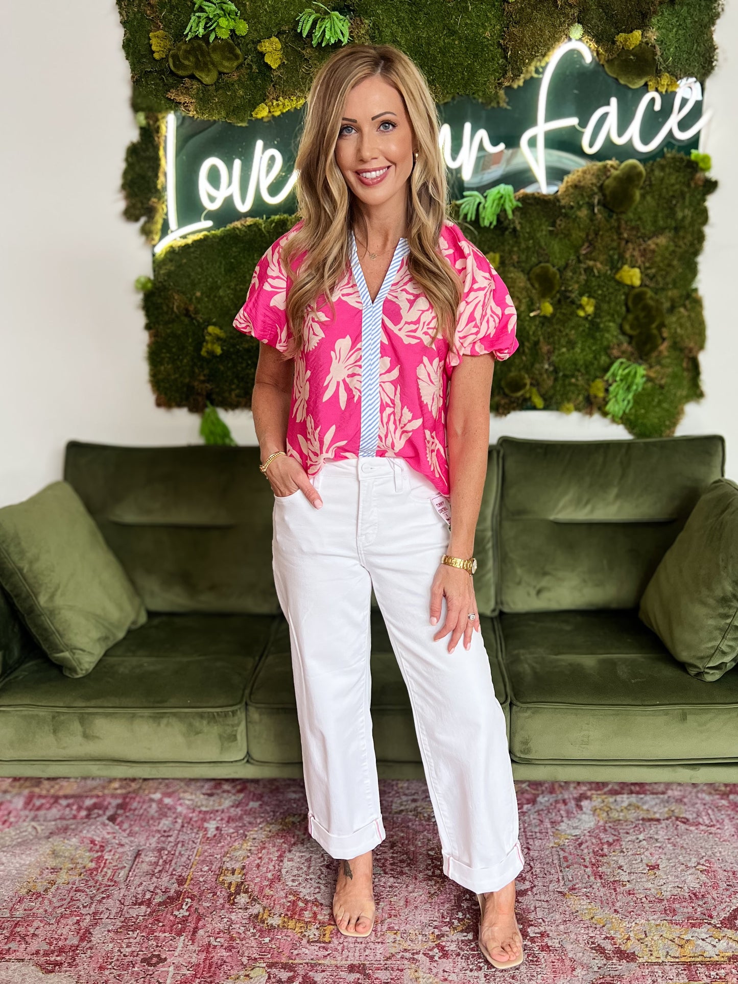 Fuschia Floral Puff Sleeve Top
