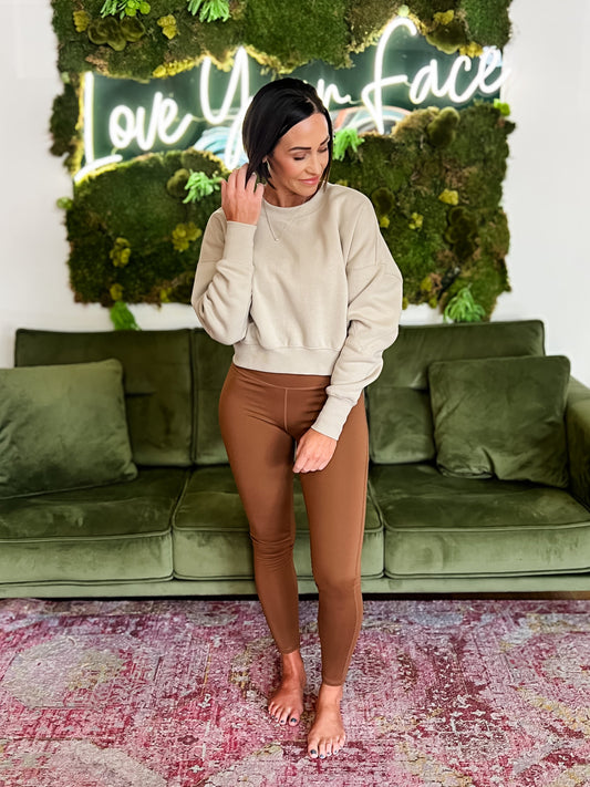 Tan Crewneck Cropped Sweatshirt