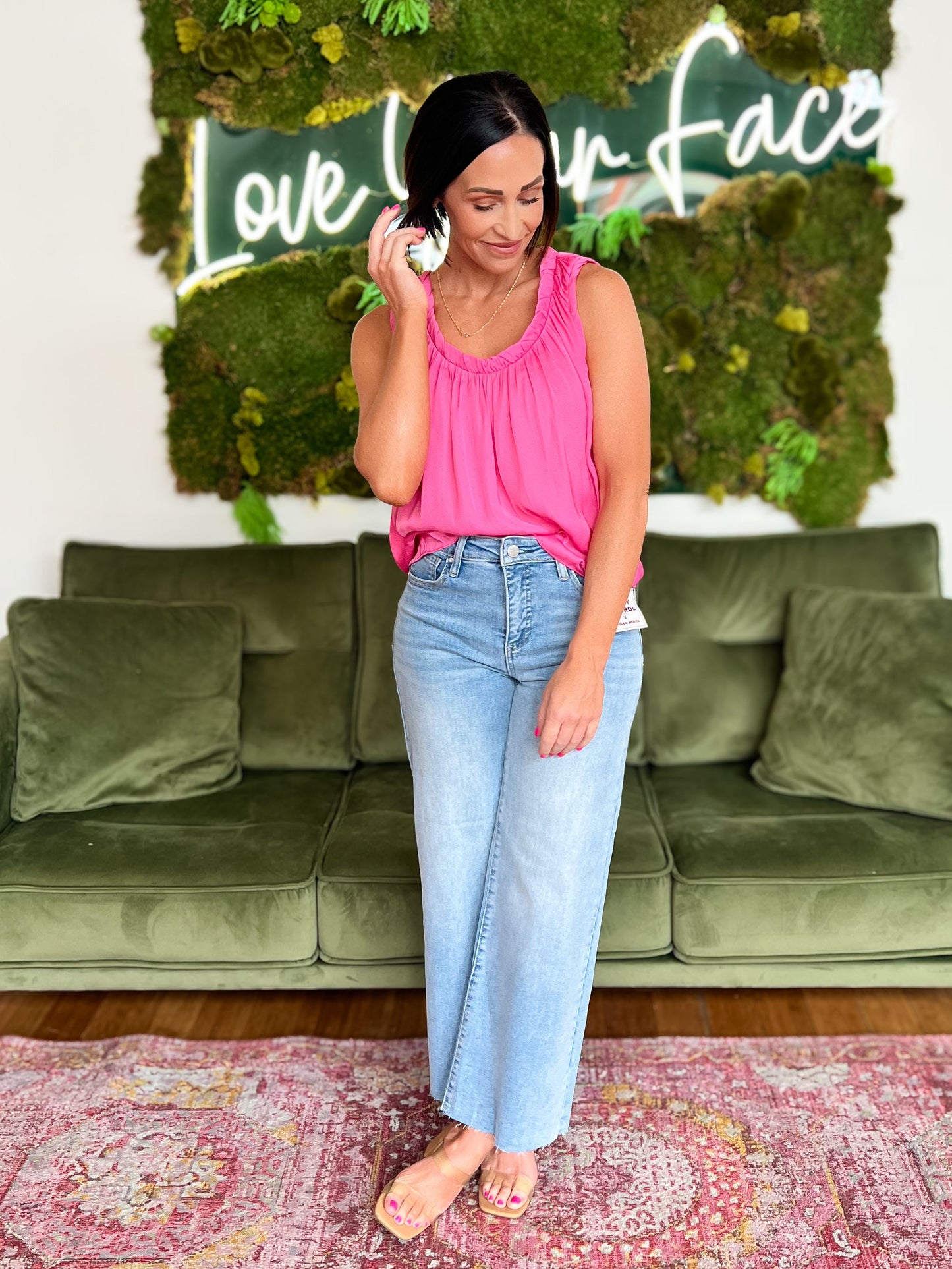 Bubble Gum Satin Scoop Neck Tank