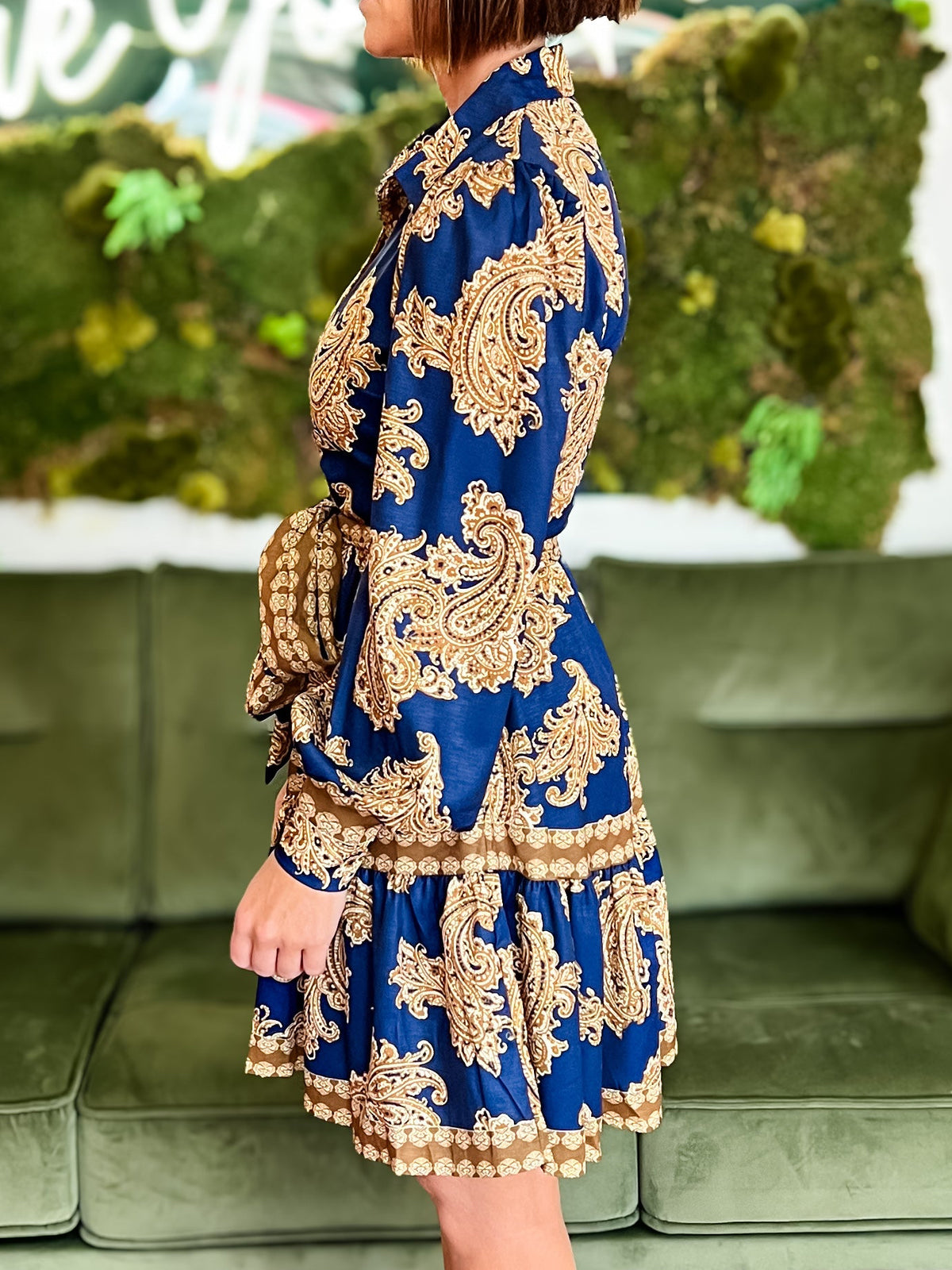 Navy Paisley Print Mini Dress