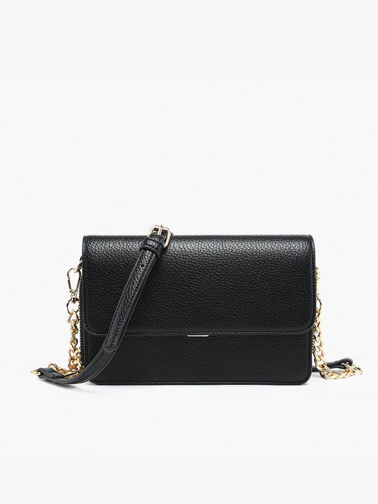 Lauryn Flapover Crossbody w/ Chain Strap: Black