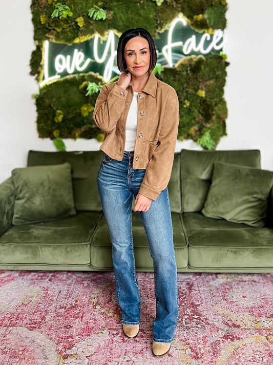 Camel Faux Suede Cropped Jacket