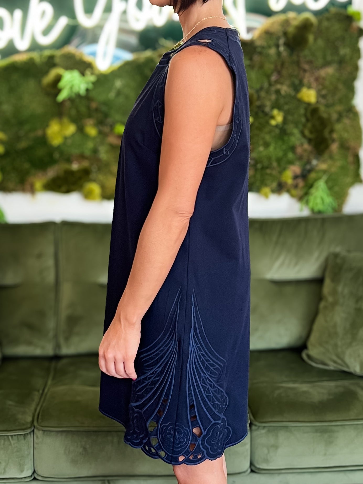 Navy Embroidered Mini Dress