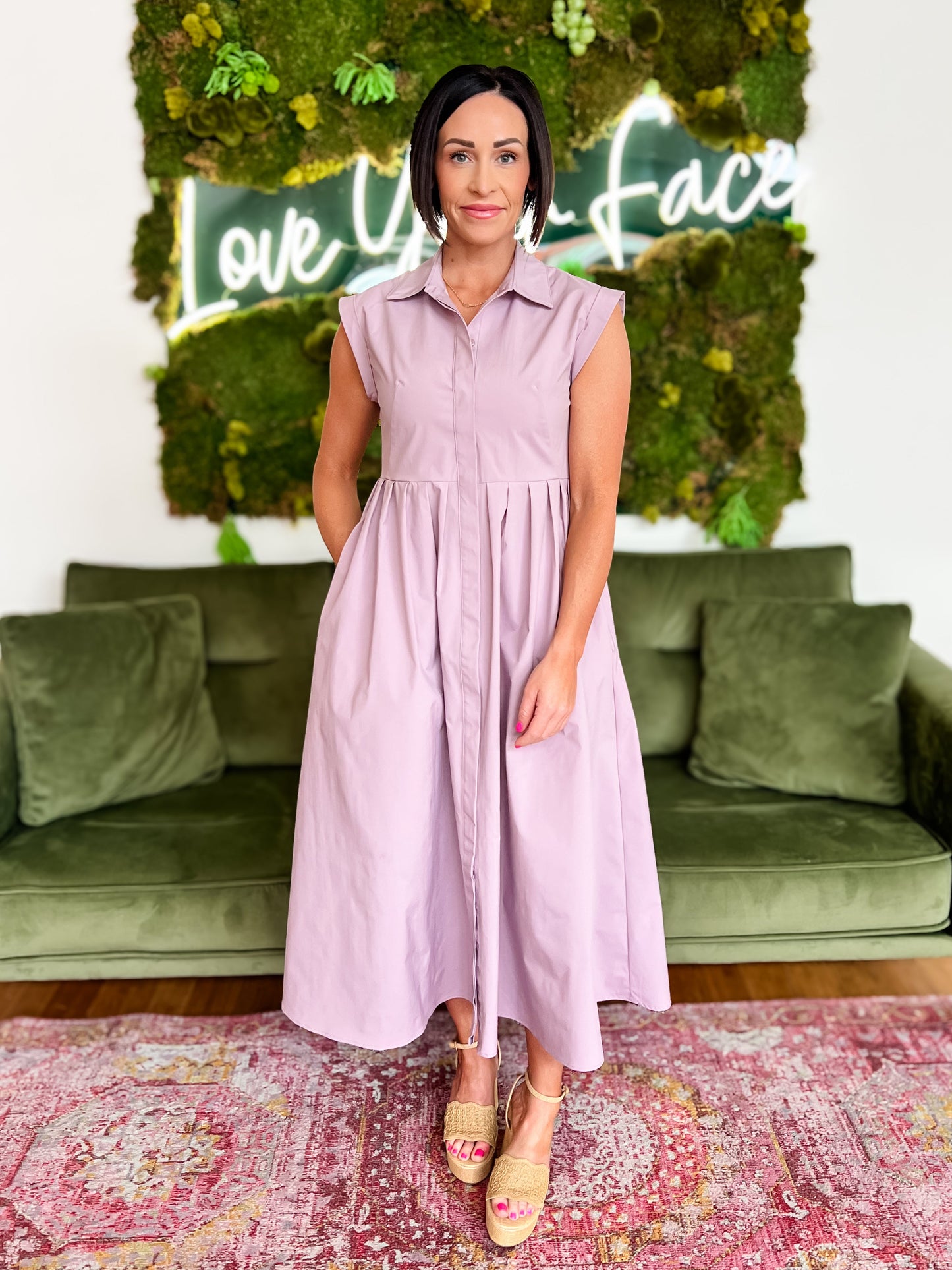 Lavender Pleated Maxi Shirtdress