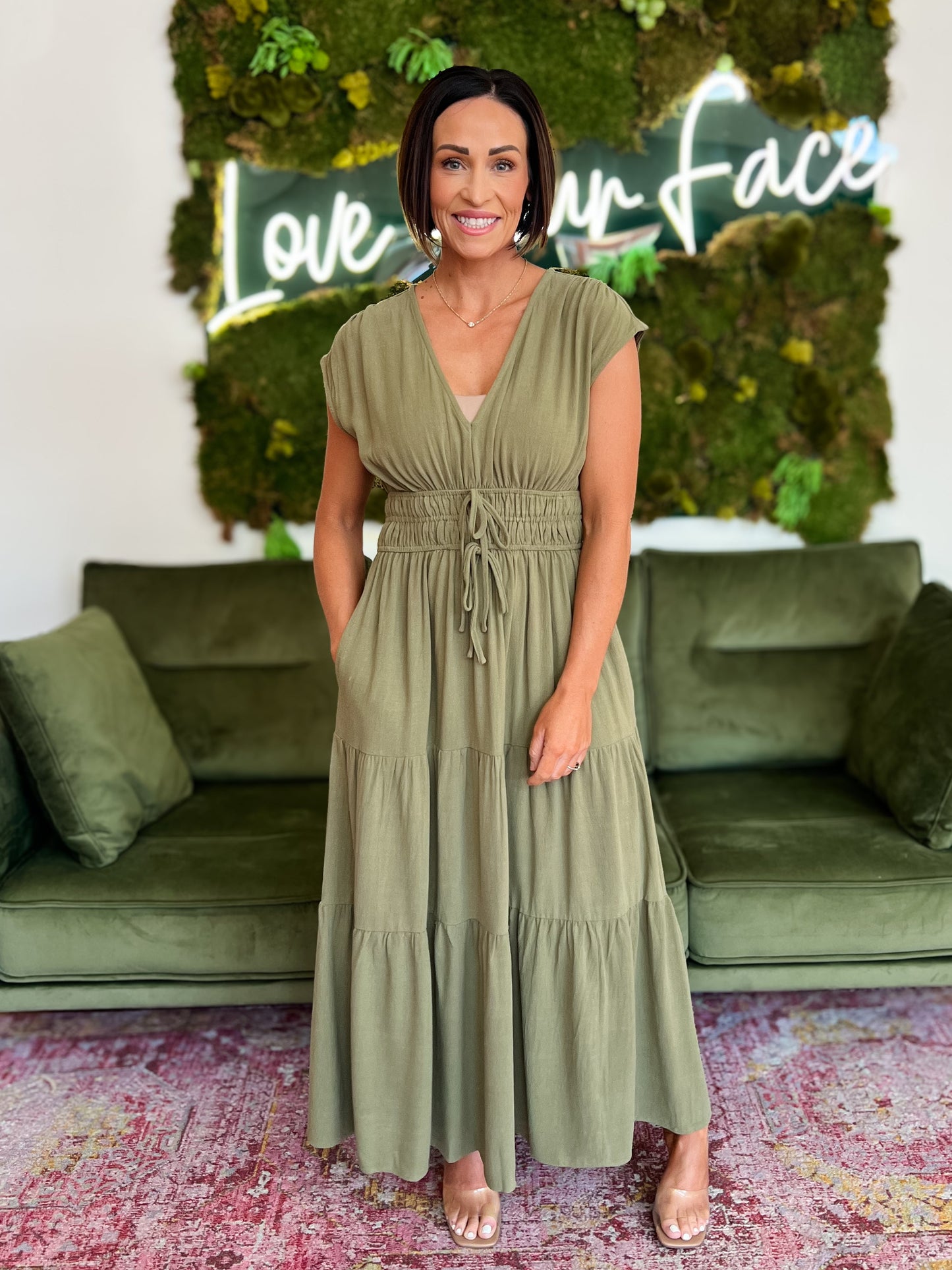Olive Tiered Midi Dress