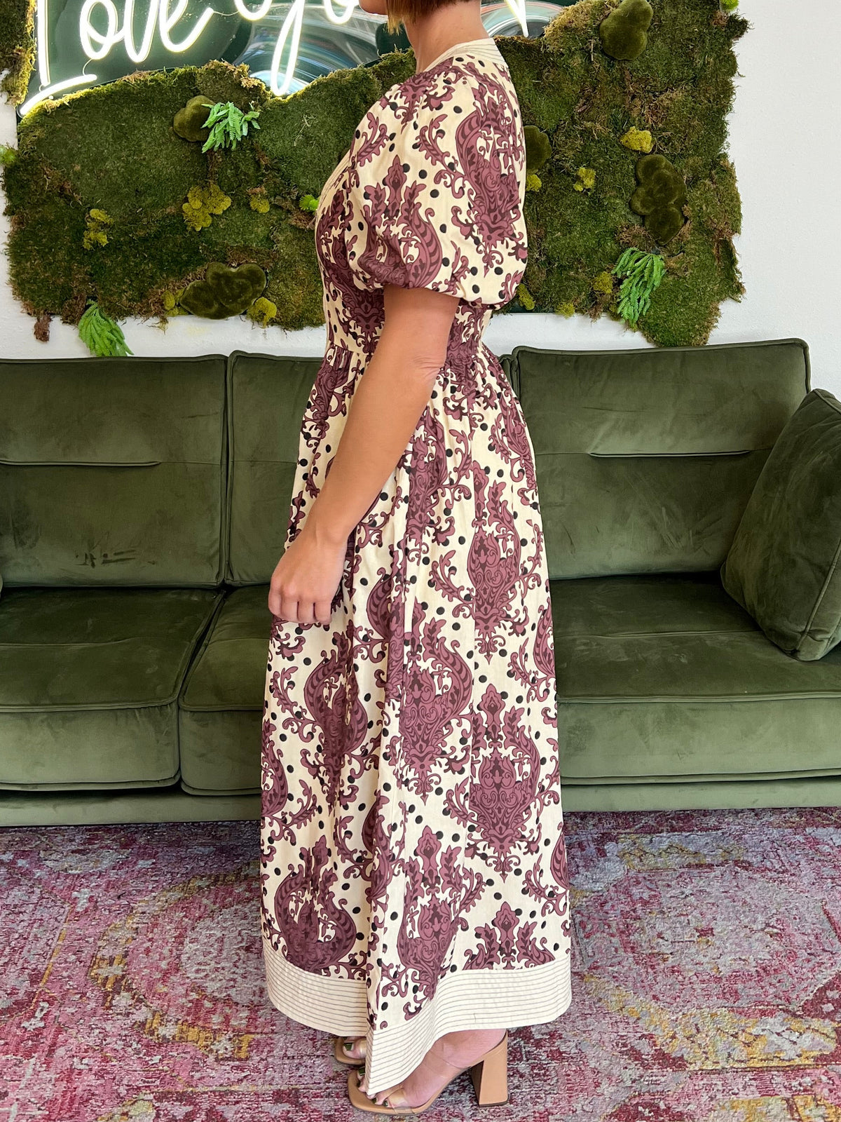 Cream Paisley Print Zip Front Midi Dress