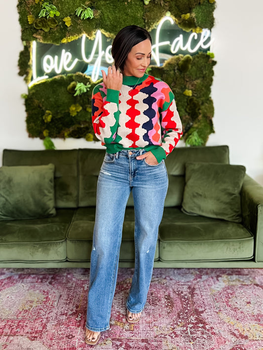 Green Multi Short Sleeve Sweater