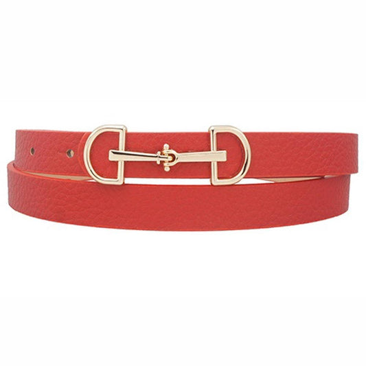 LUX D RING HORSE BIT BUCKLE SKINNY BELT: Red