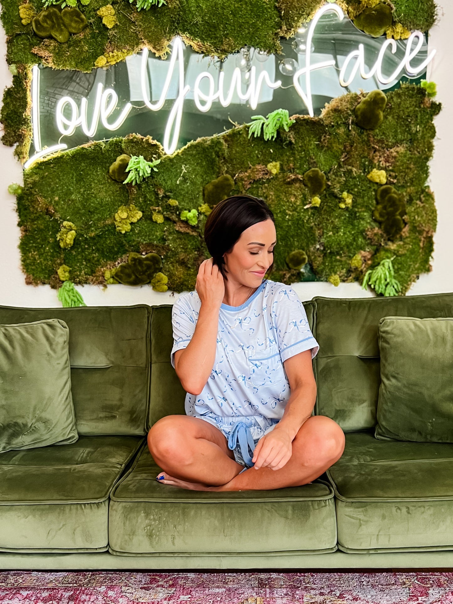 Blue Bow Print PJ Set