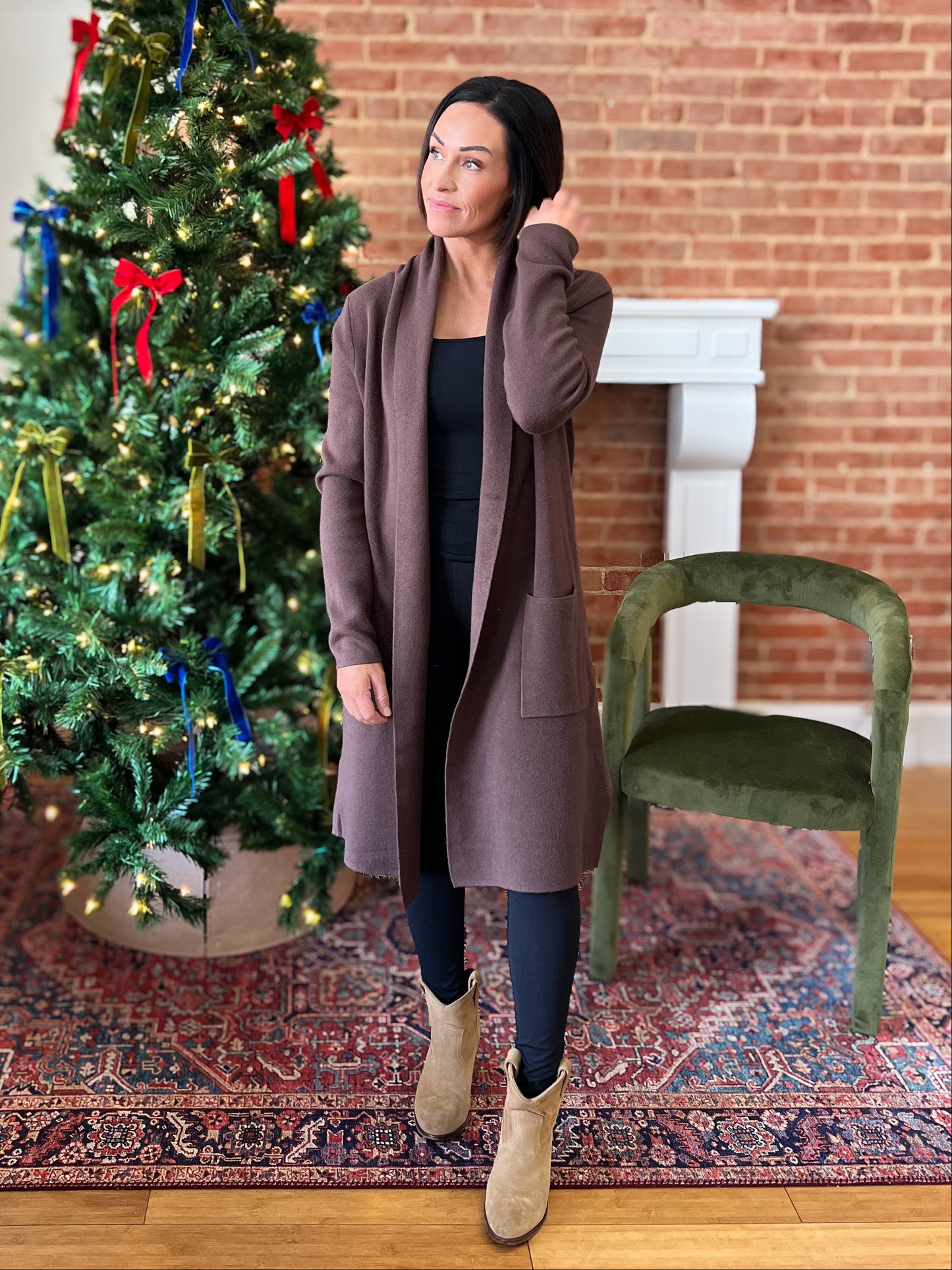 Espresso Long Open Knitted Cardigan