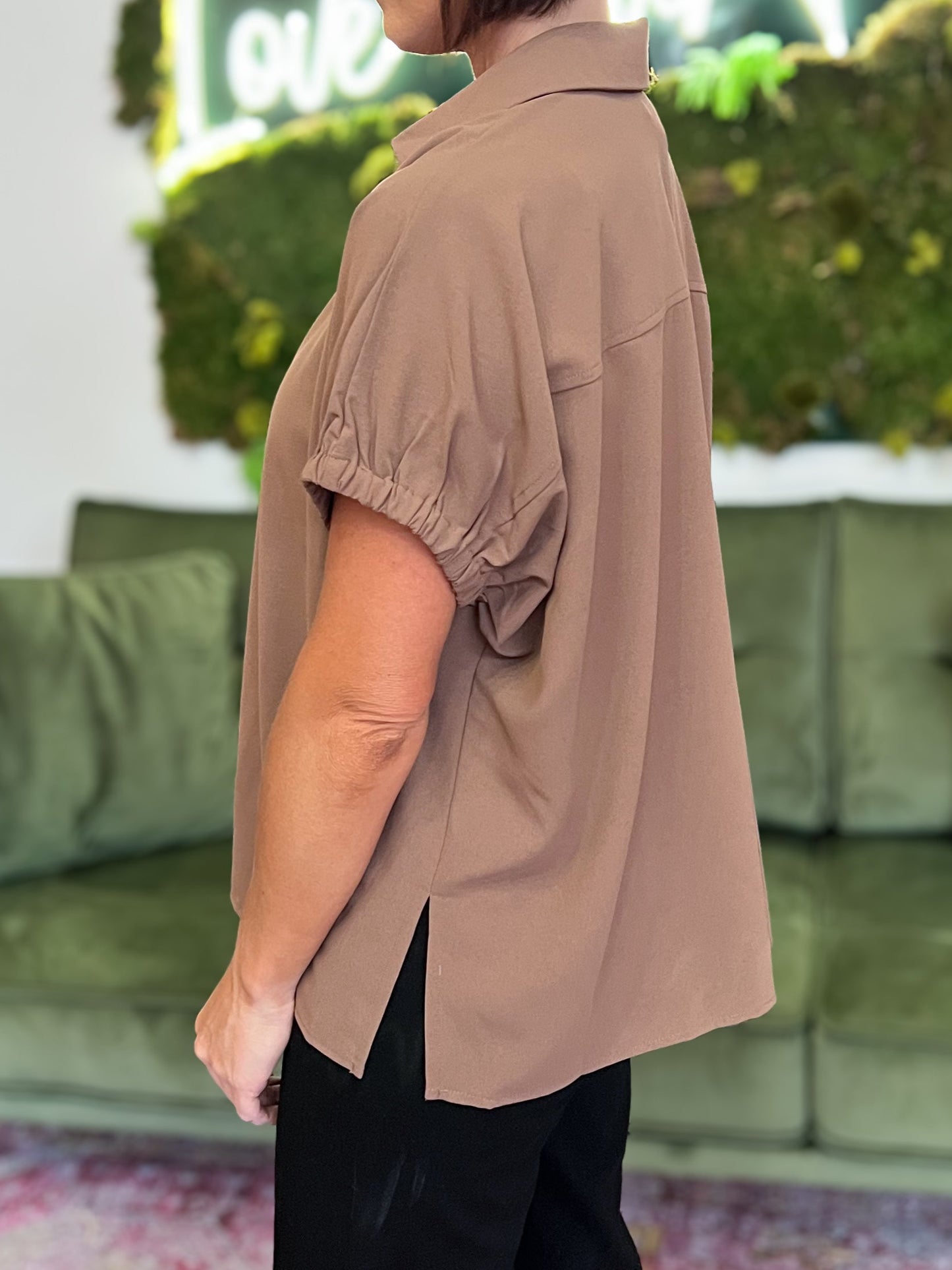 Mocha Split Neck Top