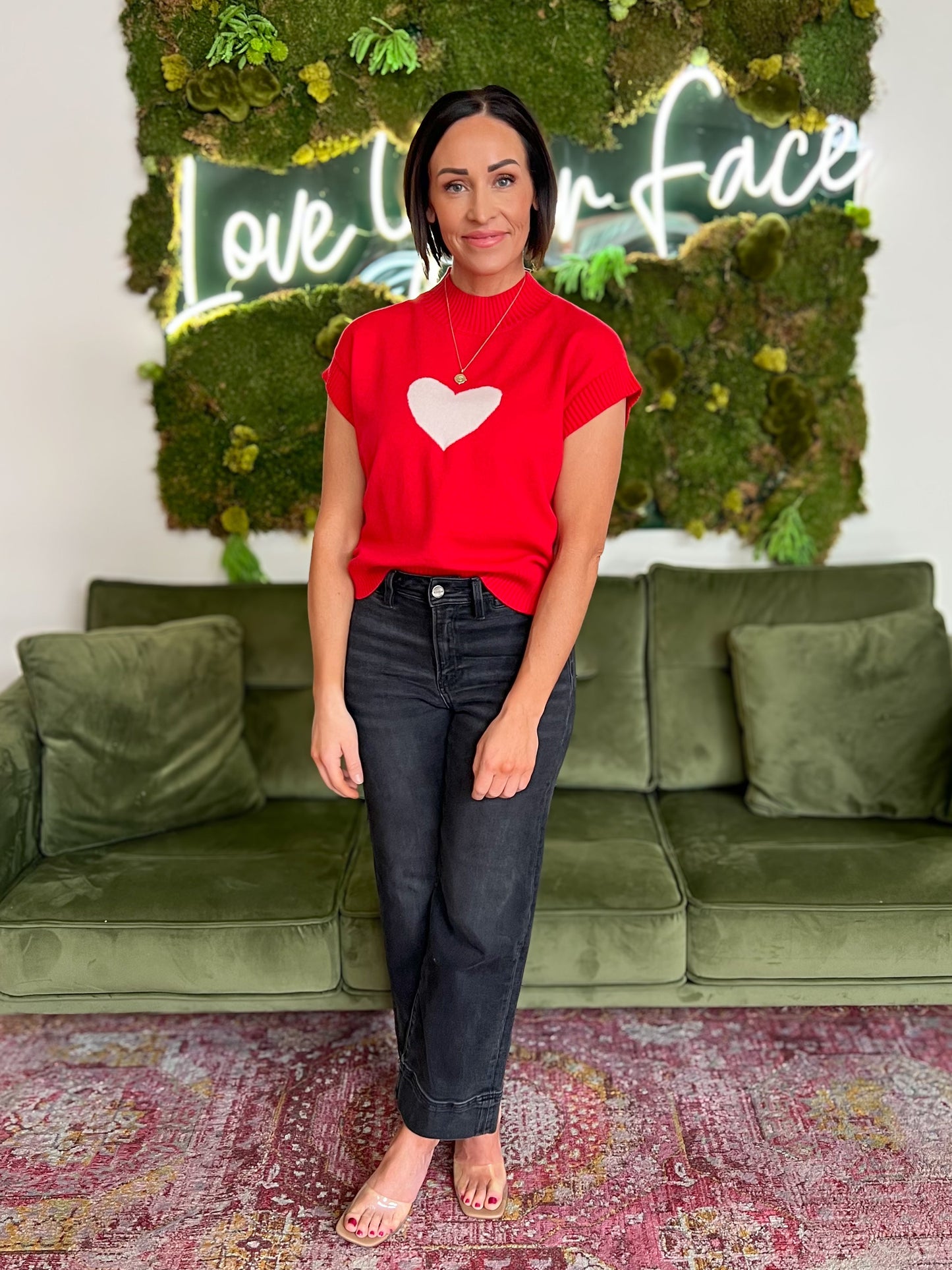 Red Valentine Heart Short Sleeve Sweater