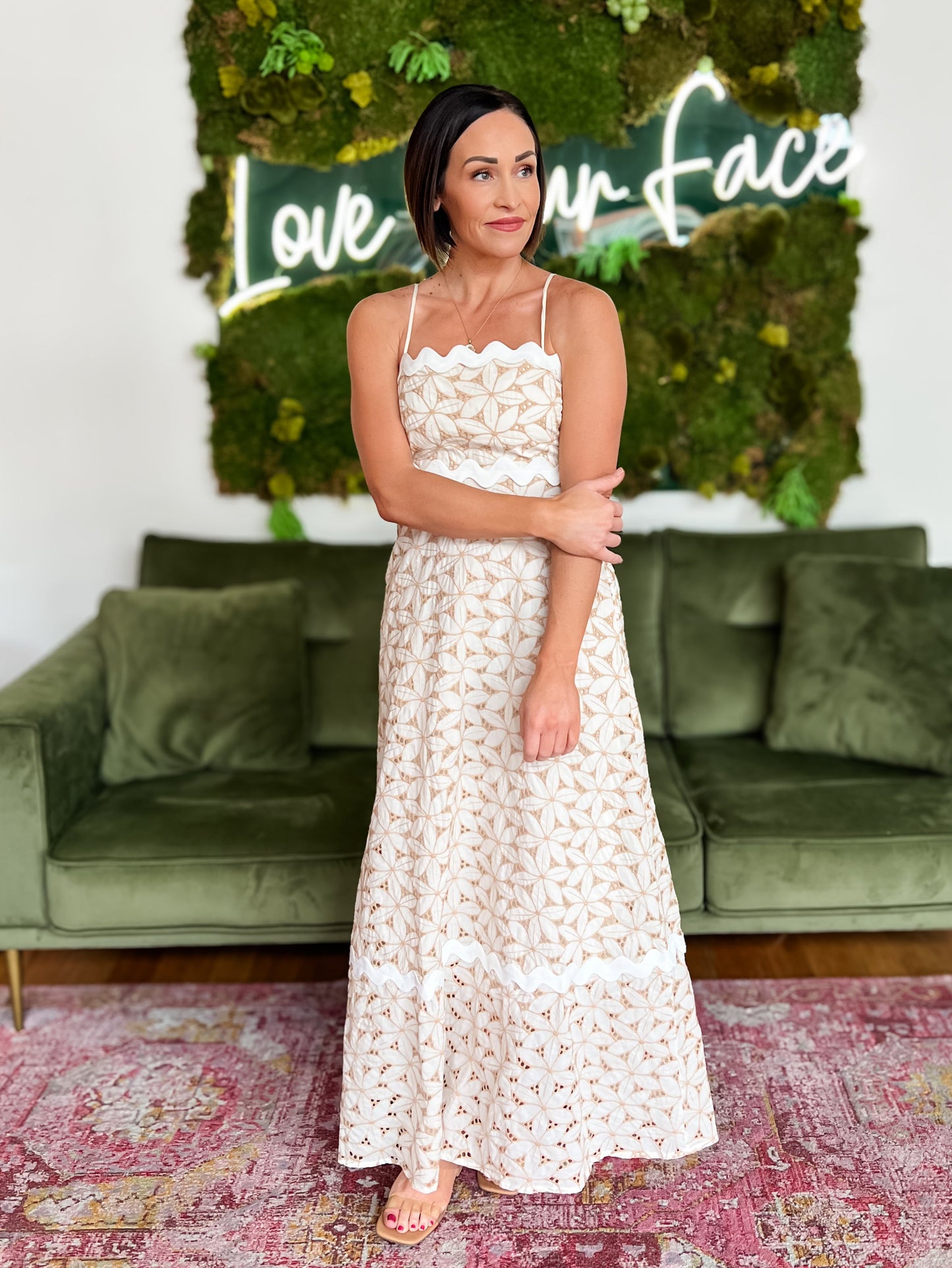Taupe Floral Eyelet Maxi Dress
