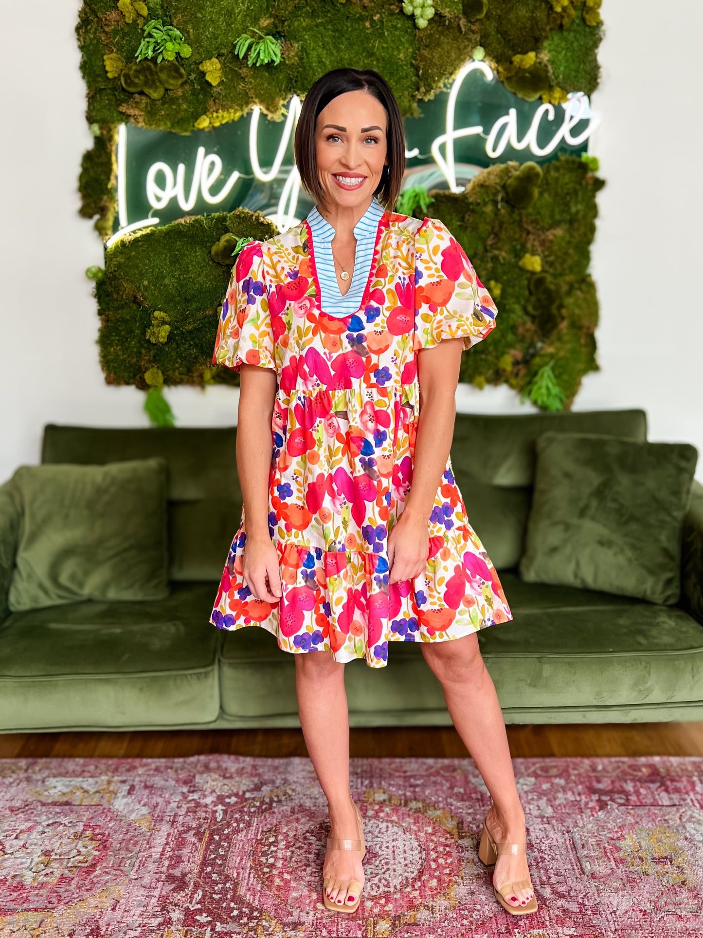 Floral Ricrac Trim Mini Dress