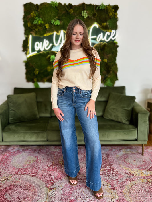 Cream Multi Stripe Knit Sweater