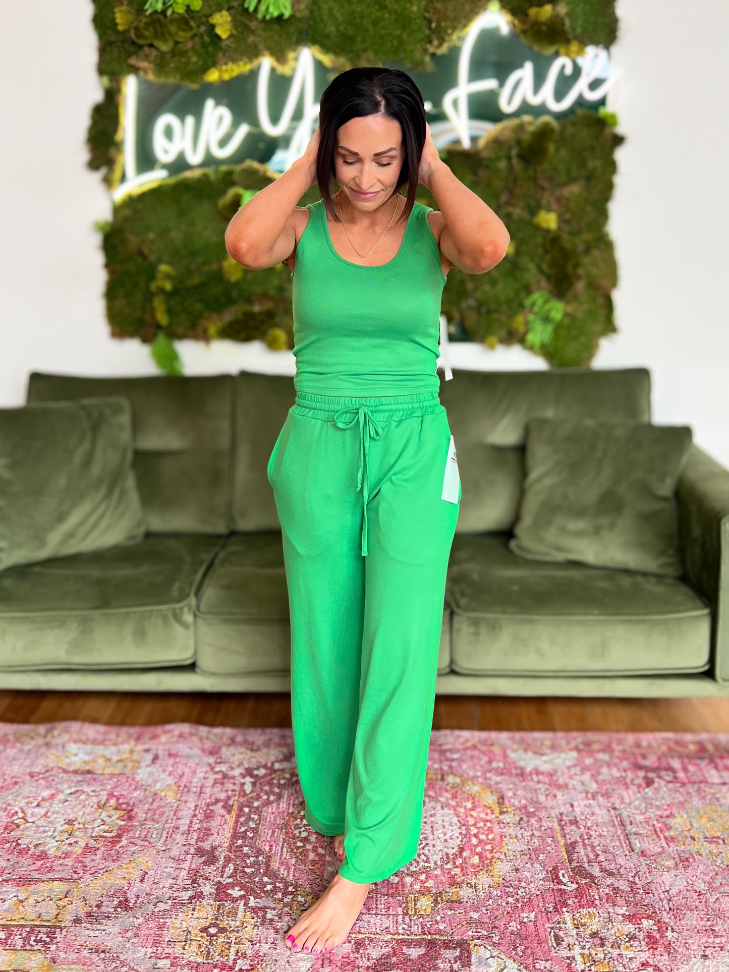 Green Brushed Hacci Pant Lounge Set