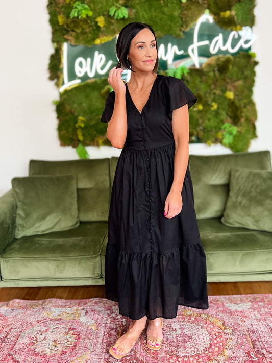 Black Button Down Midi Dress