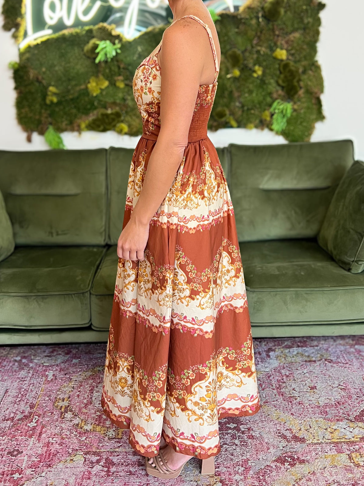 Rust Print Midi Dress