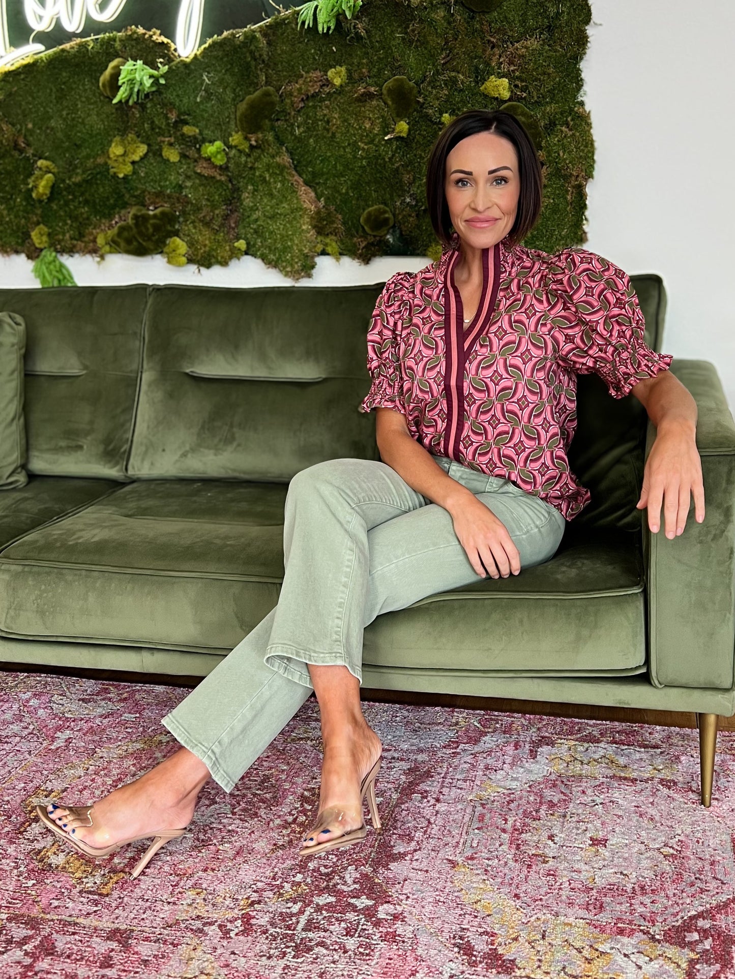 Wine Print Short Sleeve Top