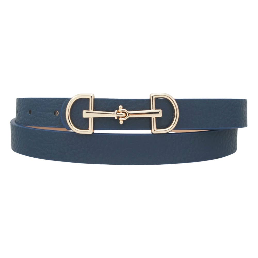 LUX D RING HORSE BIT BUCKLE SKINNY BELT: Navy