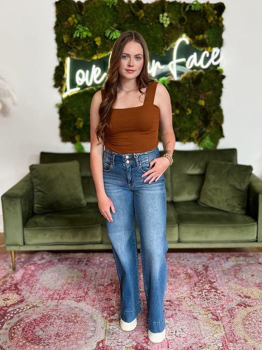 Rust Square Neck Ribbed Tank