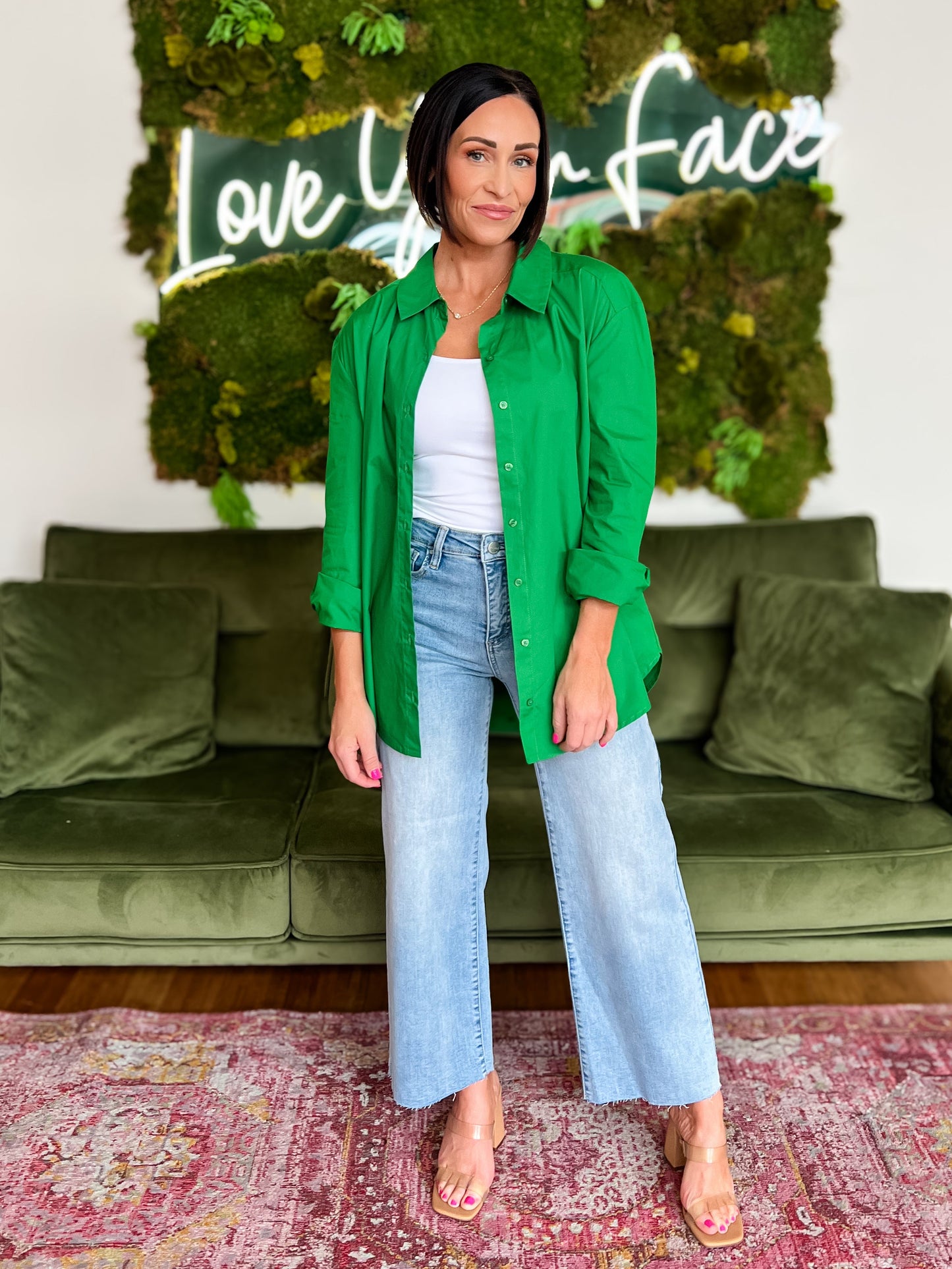 Kelly Green Button Down Oversized Shirt
