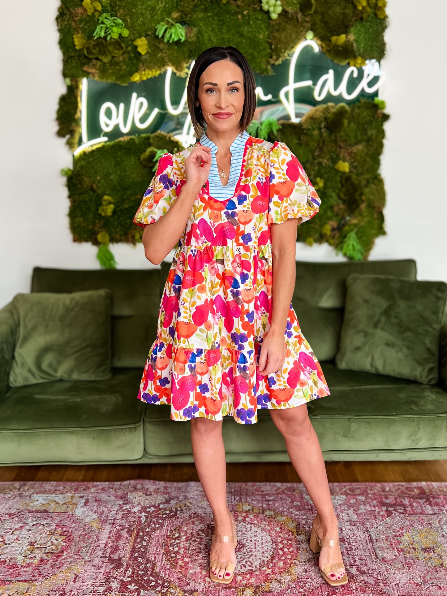 Floral Ricrac Trim Mini Dress