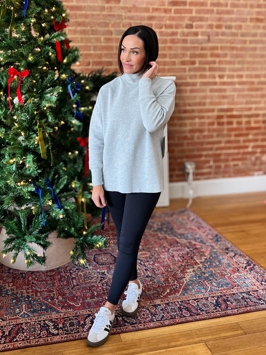 H. Grey Textured Mock Neck Pullover