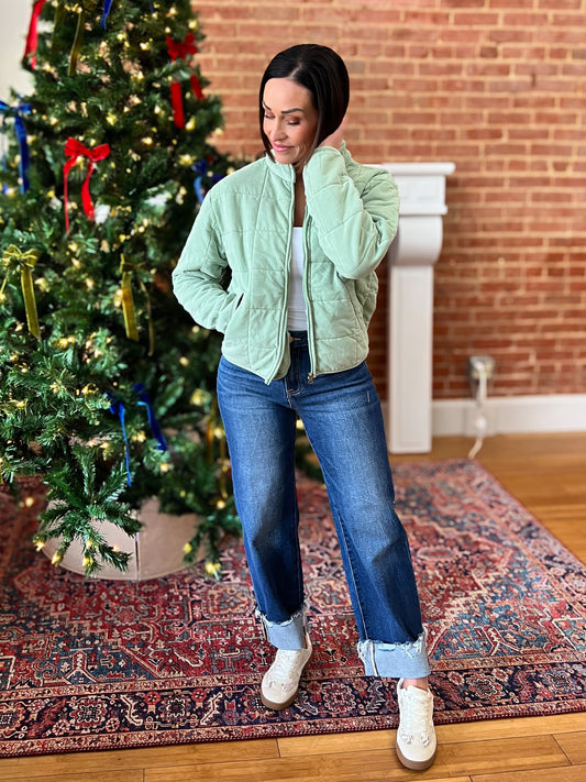 Sage Washed Quilted Jacket