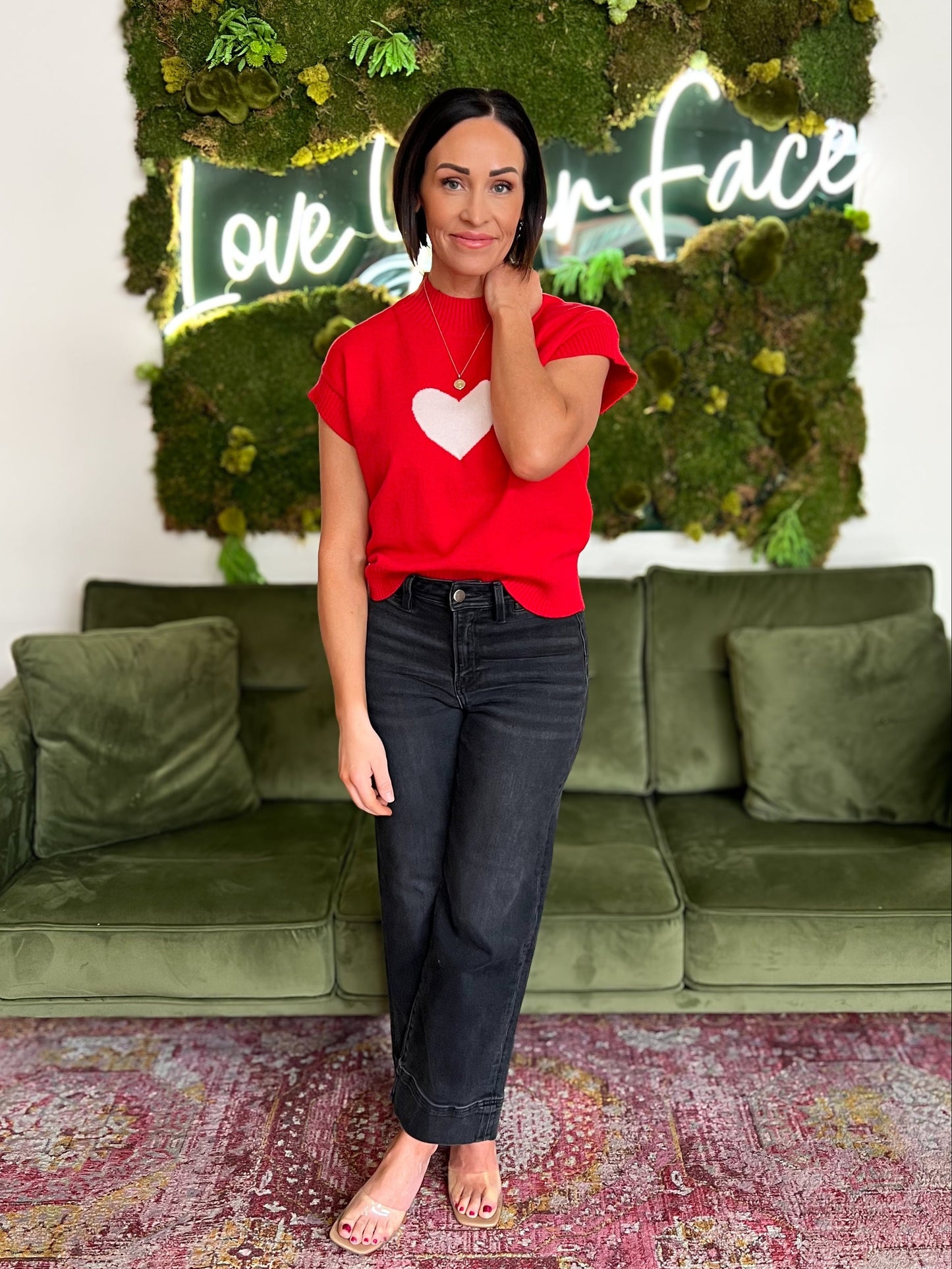 Red Valentine Heart Short Sleeve Sweater