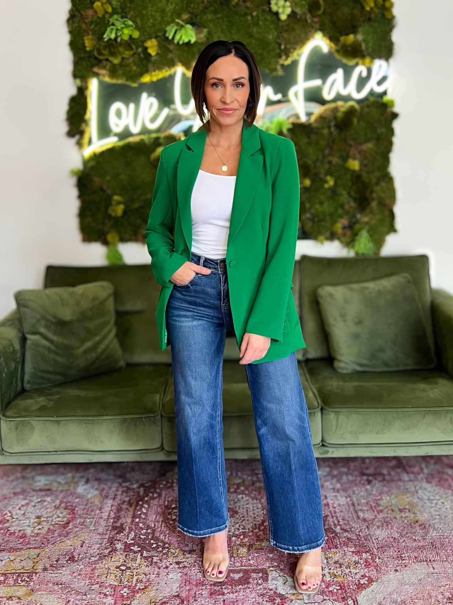 Kelly Green Fitted Notch Lapel Blazer