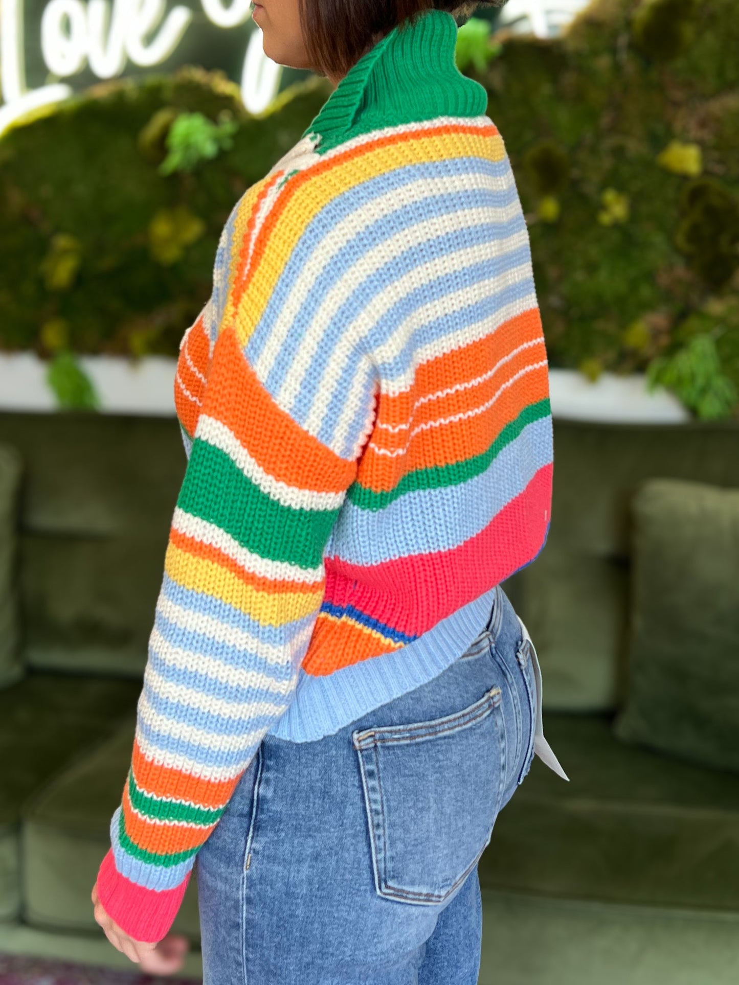Multi Color Striped Half Zip Sweater