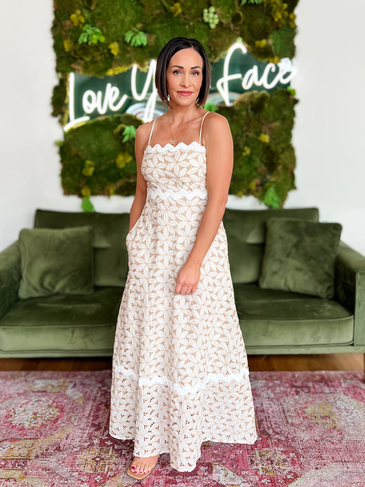 Taupe Floral Eyelet Maxi Dress