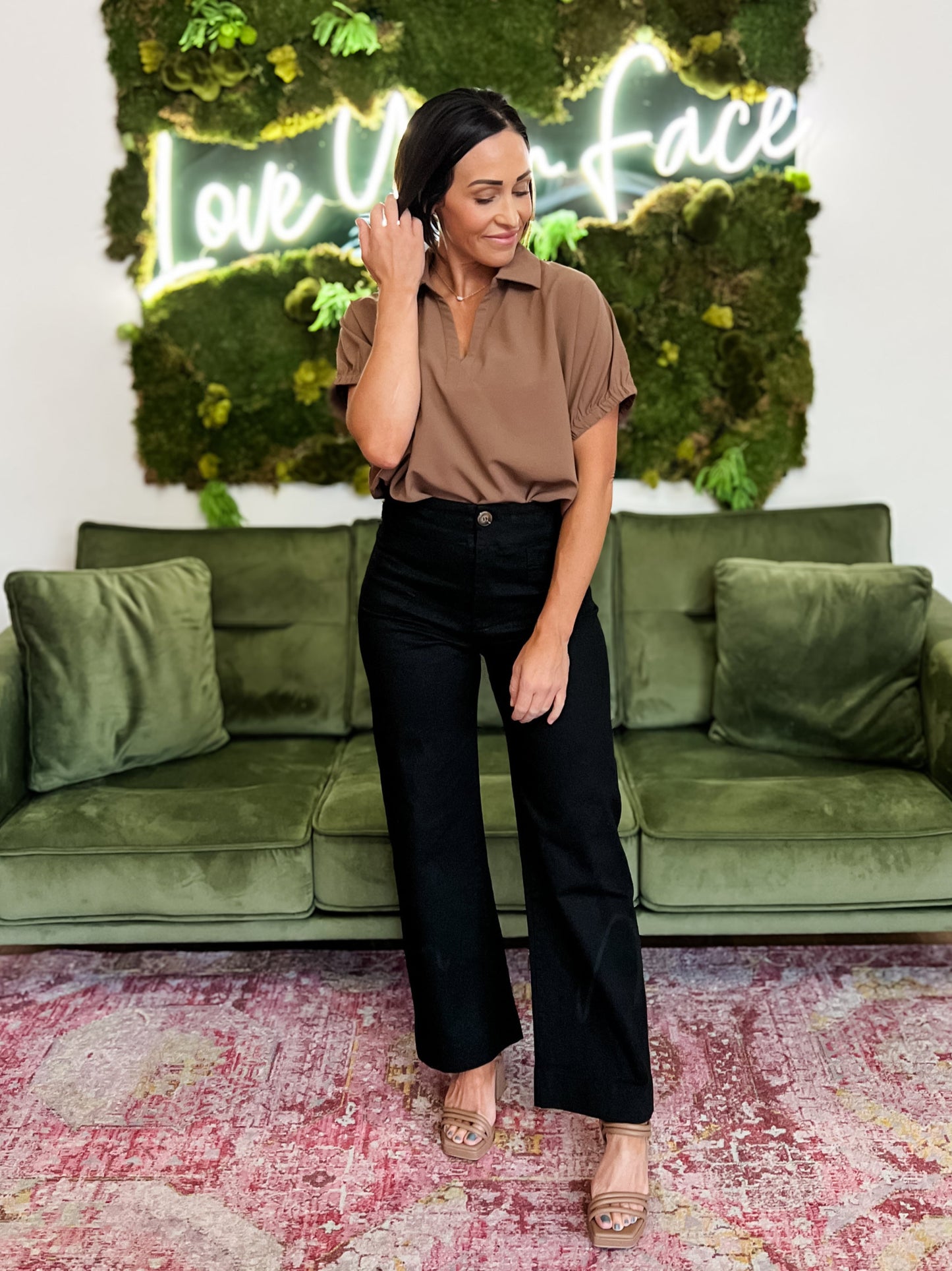 Mocha Split Neck Top