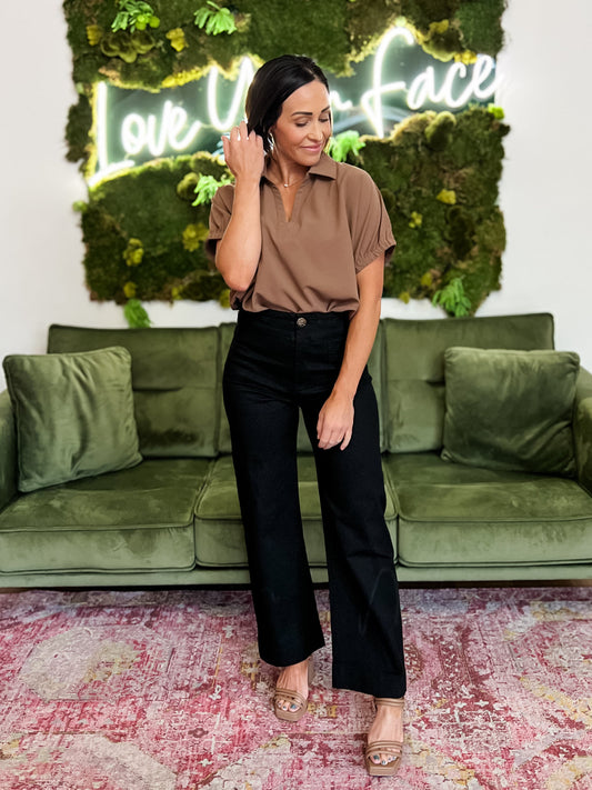 Mocha Split Neck Top