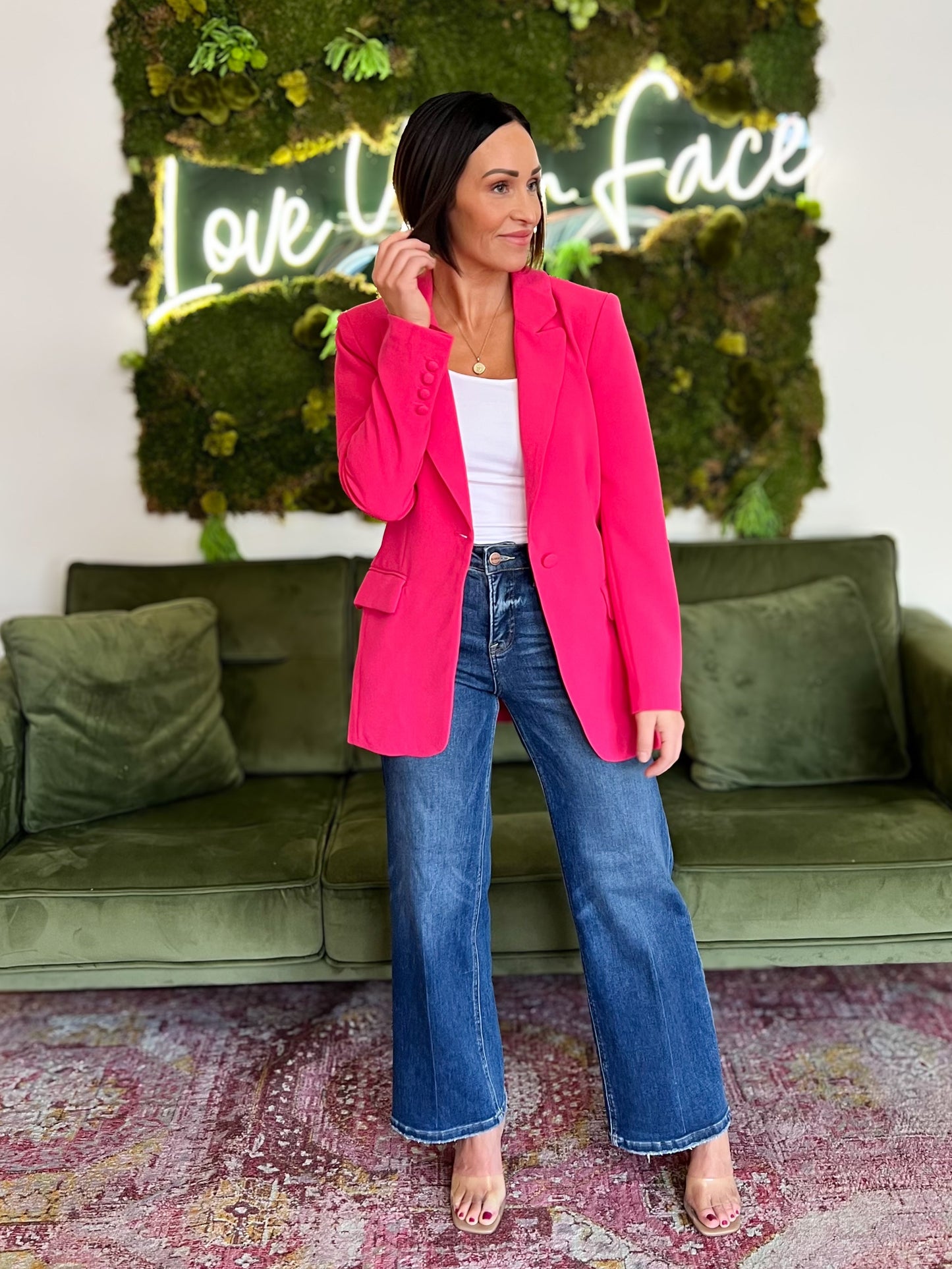 Fuchsia Fitted Notch Lapel Blazer