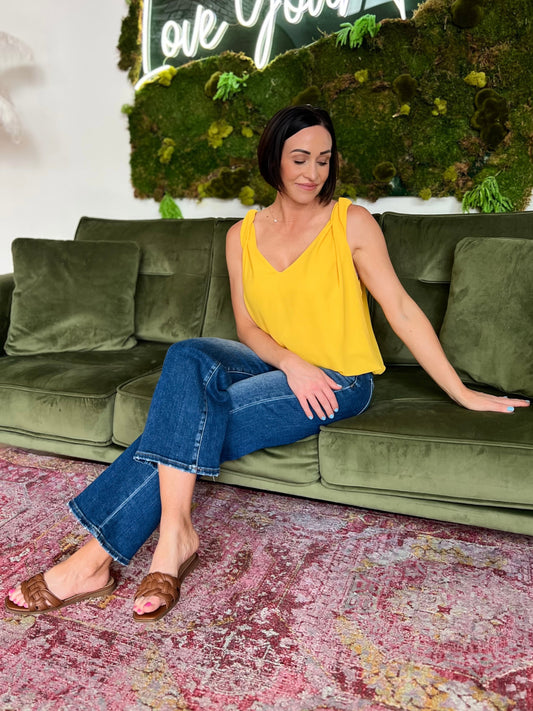 Sunflower Bubble Top With Twisted Shoulder Detail