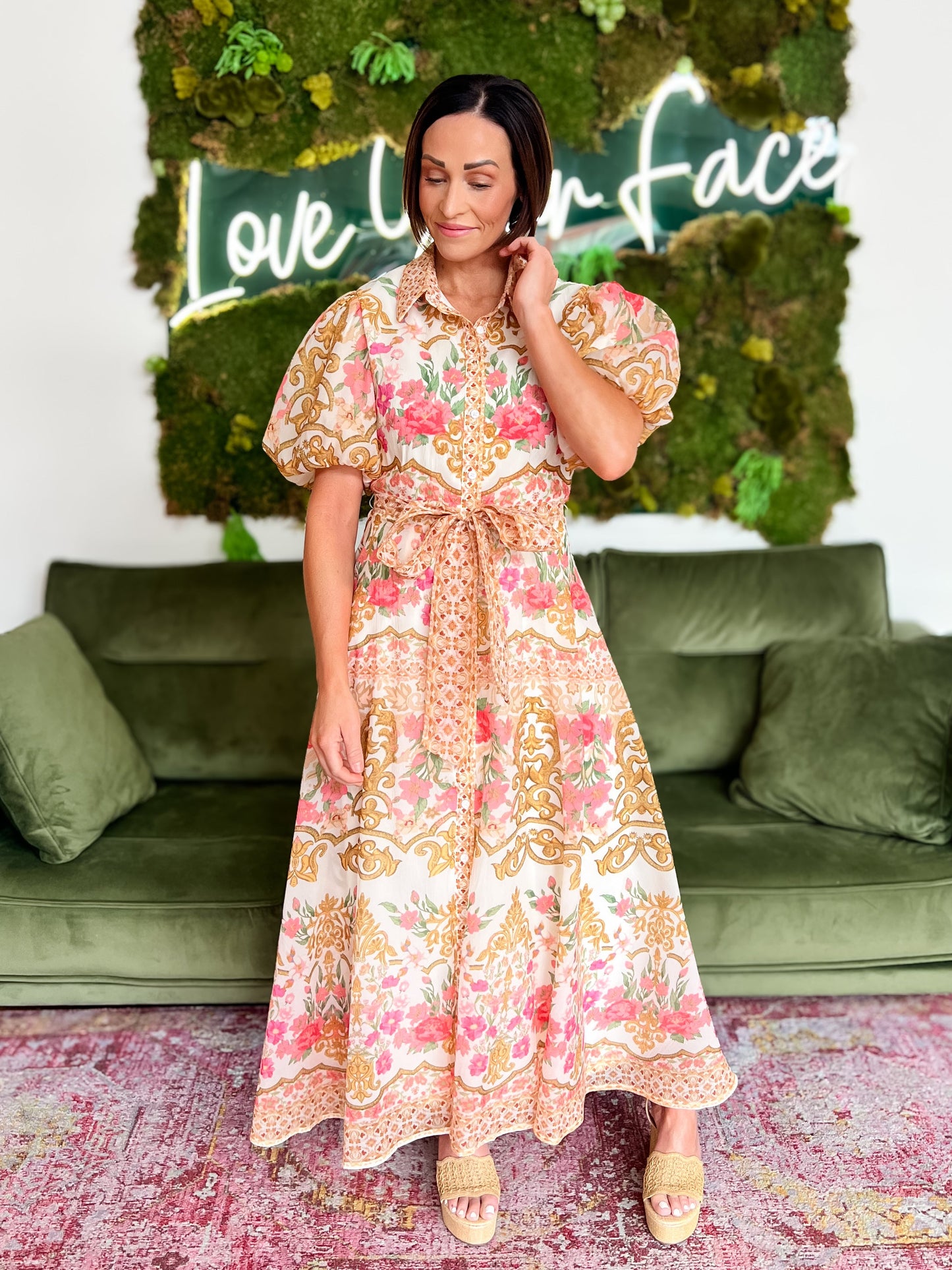Multi Print Floral Midi Dress