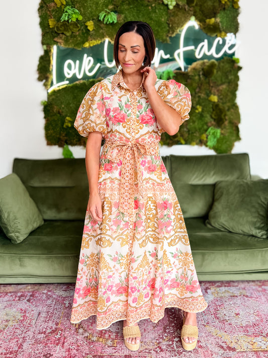 Multi Print Floral Midi Dress