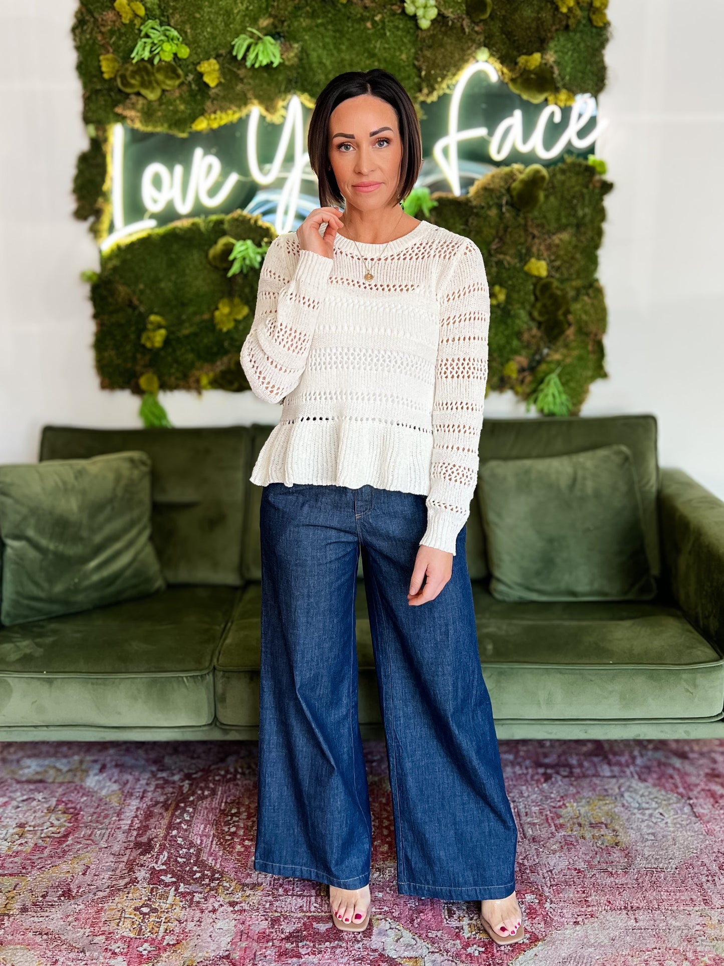 Ivory Crochet Striped Sweater