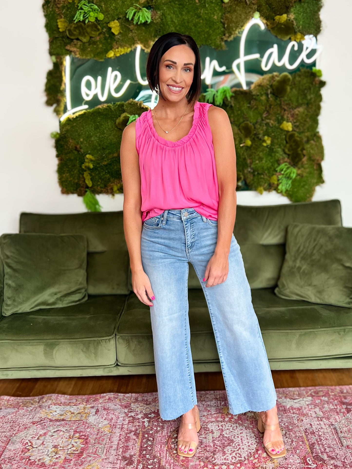 Bubble Gum Satin Scoop Neck Tank