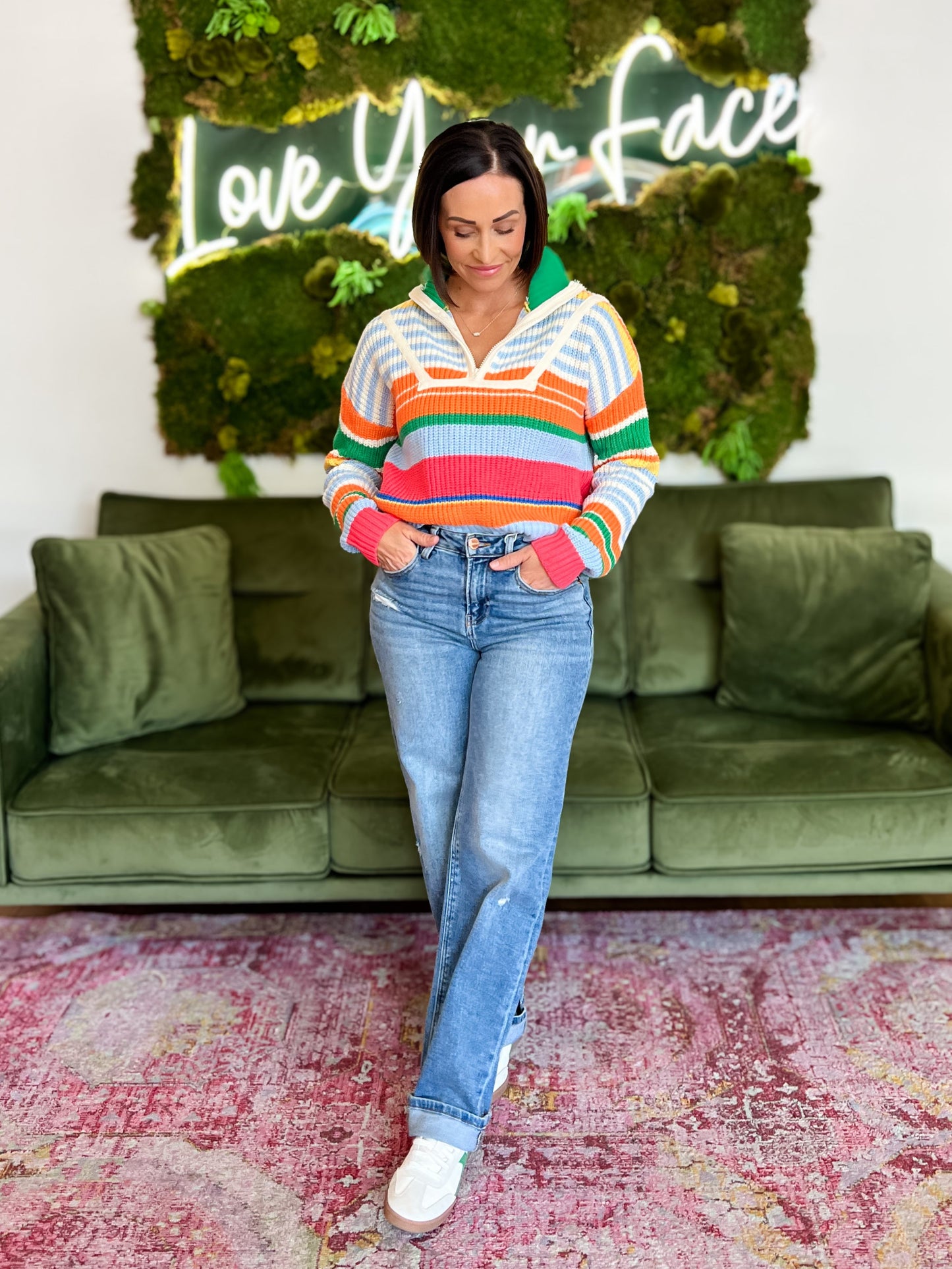 Multi Color Striped Half Zip Sweater