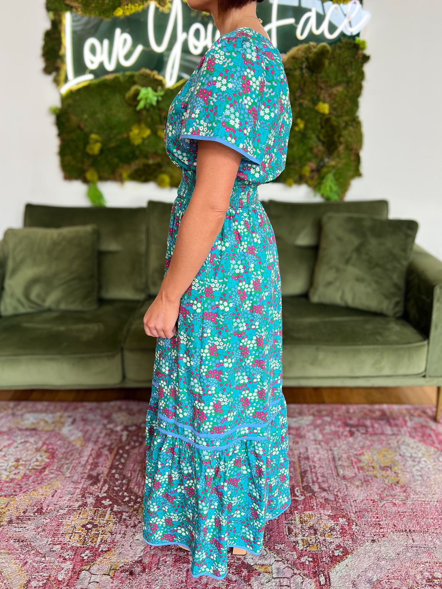 Karela Blossom Smocked Midi Dress
