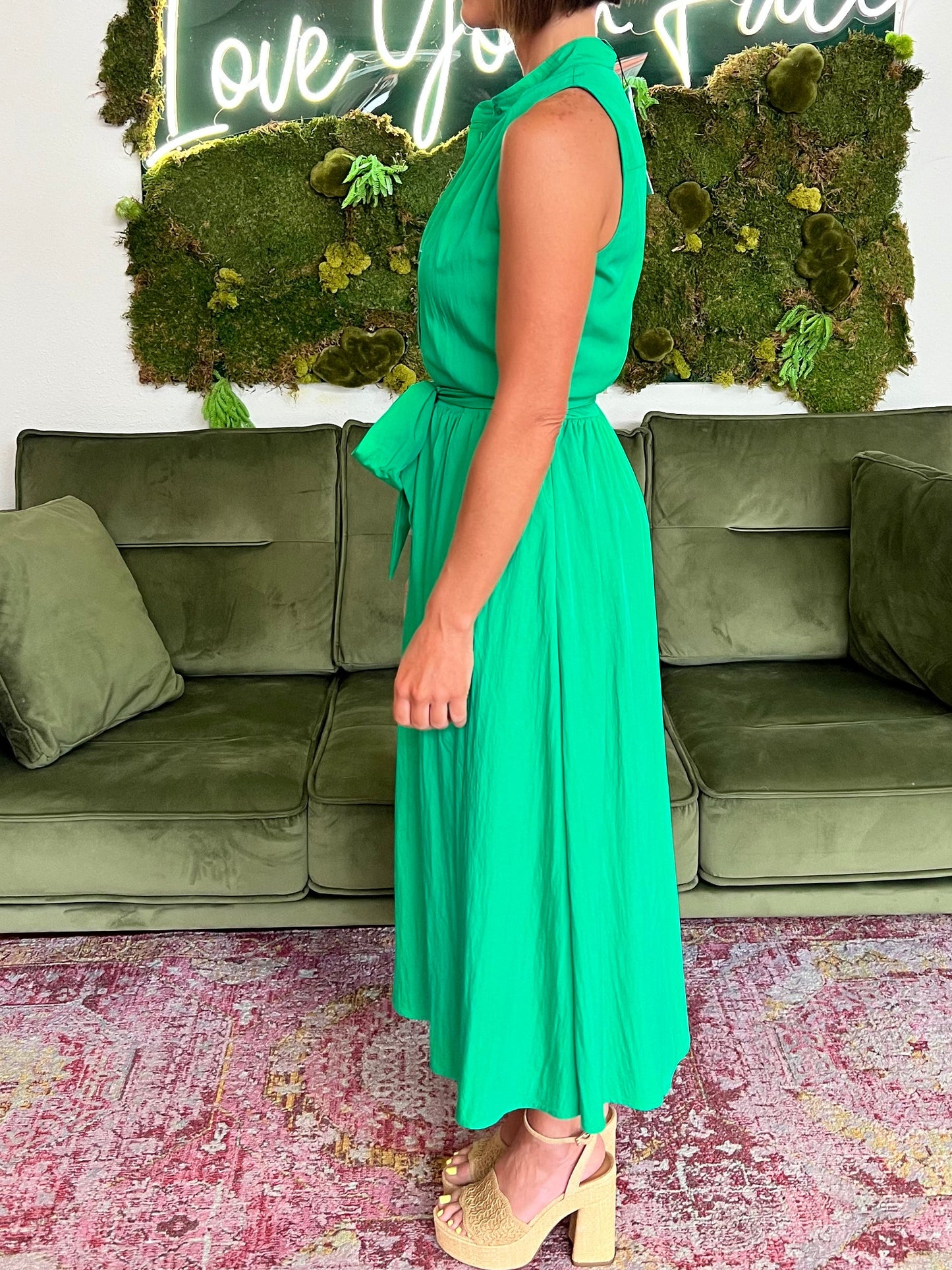 Peridot Sleeveless Belted Maxi Shirt Dress